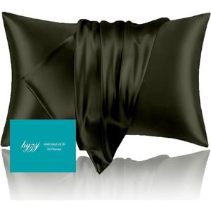 Mulberry Silk Pillowcase for Hair and Skin Queen Size 20"X 30" with Hidden Zipper, Softer Than Silk Pillow Cases Queen Smooth Cooling Pillow Covers for Sleeping(Olive Green,Queen,1Pcs)