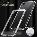 for iPhone XR 6.1-Inch Case, Shockproof TPU Clear Cover with 2 Pack Tempered Glass Screen Protectors & Leather Kickstand (3M Adhesive Mount) for Stand/Horizontal Viewing, Clear