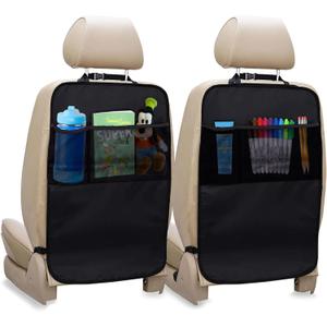 EcoNour 2 Pack Back Seat Protector for Kids Feet | Premium Waterproof Kick Mats with 2 Pocket Organizer | Backseat Cover for Vehicles to Protect from Dirt, Mud & Scratches | Travel Accessories (Black 22 Inch)