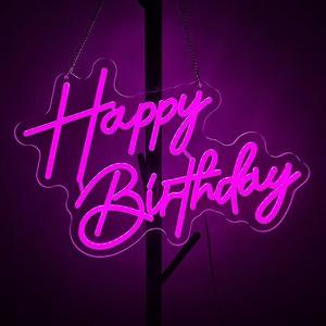 Happy Birthday Neon Sign Art Wall Lights for Beer Bar Club Bedroom Hotel Pub Cafe Wedding Birthday Party Gifts (Pink)