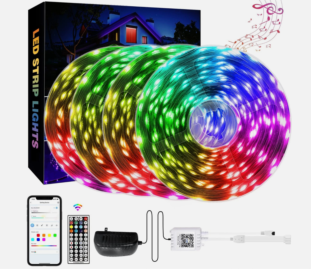 QZYL LED Lights for Bedroom 100 FT(4 Rolls), Strip Lights with App Control, Sync to Music 5050 RGB with 44 Keys IR Remote for Room Party Home Decorations