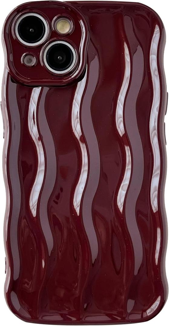 Caseative for iPhone 14 Case,Water Ripple Pattern Curly Wave Frame Soft Phone Case (Red)