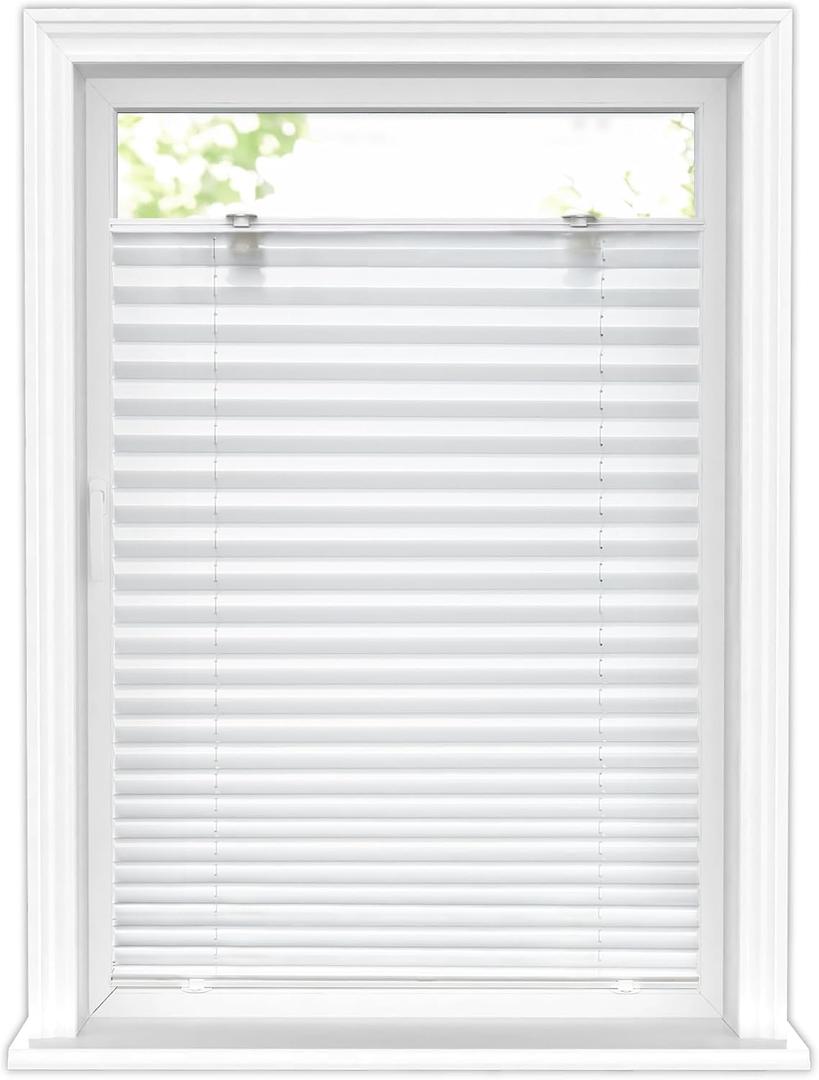 LazBlinds Tool-Free Cordless Pleated Shades with Suction Cups Light Filtering Top Down Bottom Up Pleated Blinds for Window Size 23" W x 38" H, White