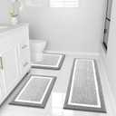 OLANLY Bathroom Rugs Sets 3 Piece, Soft Absorbent Microfiber Bath Mats and U-Shaped Contour Toilet Rug, Home Decor Accessories, Non-Slip, Bath Mat Set for Bathroom (47"x20"+24"x16"+24"x20", Grey)