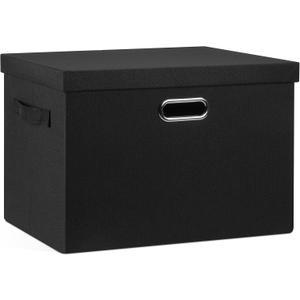 Large 17" 36 Quart Collapsible Stackable Storage Bins with Lids, 1 Pack Black Foldable Fabric Closet Storage Boxes with Lids, 4 Handles Heavy-duty Linen Cube Baskets for Bedroom