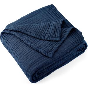 Carriediosa 100% Cotton Muslin Throw Blanket 108x 90 Summer Gauze for Adult | 4-Layers King Size Throws for Bed Sofa Couch, Soft Lightweight Breathable Linen Blankets Bedspread All Season, Navy Blue