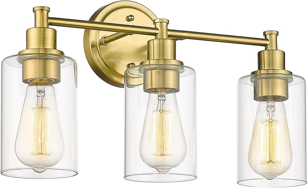 FEMILA Bathroom Vanity Light,Farmhouse Modern Vanity Lighting fixtures,Vintage Wall Lamp, Champagne Gold Finish with Clear Glass Shade,4FYC56B-3W BG