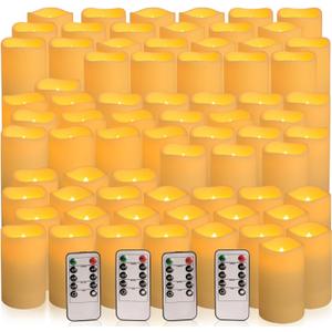 Set of 72 Waterproof Outdoor Flameless Candles, LED Candles with 4 Remote and Timer,(H 4" 5" 6" x D 2.2"),for Halloween Wedding Festiv