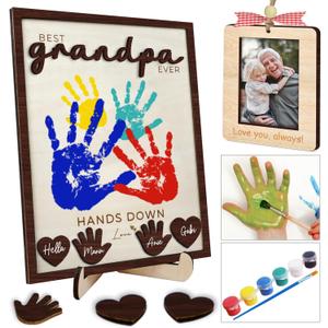 10" Hands Down Best Grandpa Ever DIY Handprint Kids Frame with Paints, Car Picture Holder, Photo Ornament, Fridge Magnet, Art Craft Family Keepsake Birthday Father's Day Gift for Pops, Papa HF610 (10L" x 8W")