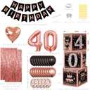 Rose Gold 40th Birthday Decorations for Women - Fabulous 40 Birthday Party Supplies Include 3pcs Balloon Boxes, Number 40 Foil Balloons, Fringe Curtains, Black Pink Garland Arch Kit - Photo Backdrop