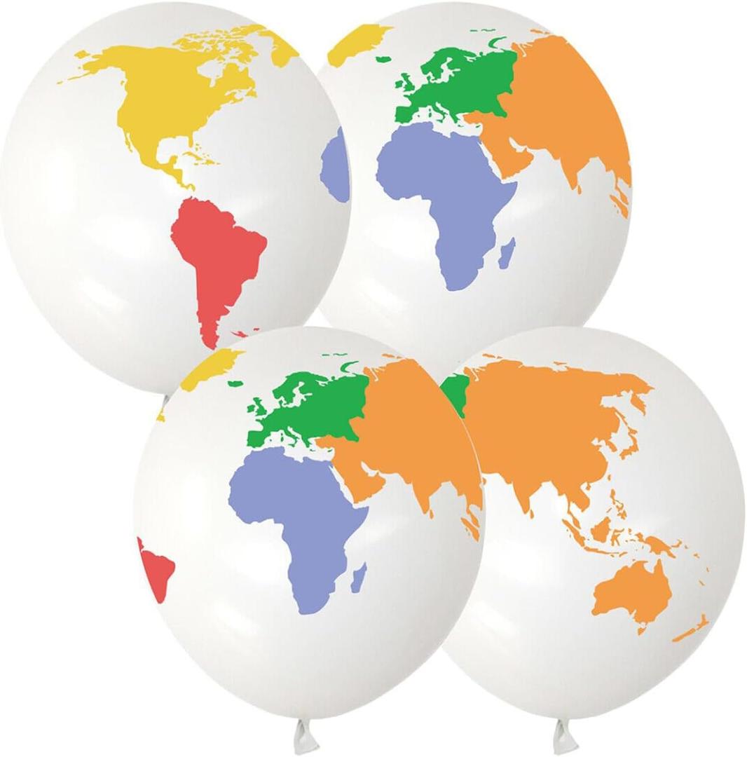Globe Balloons for Globe Decorations, 20Pcs Earth Balloons for Earth Day Decorations, World Map Balloons for Travel Themed Party Decorations