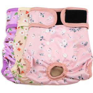 Grecle Female Dog Diapers - Premium Reusable Diapers for Doggie in Heat - Highly Absorbent Dog Diapers Female for Pet Incontinence with Adjustable Snaps Flowers, S