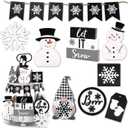 16pcs Christmas Tiered Tray Decor Wooden Signs Let It Snow Snowflake Snowman Gnome Plaid Farmhouse Xmas Table Decorations for Home Table Shelf (Black and White)