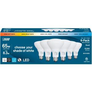 Feit Electric LED 5-Color Choice - BR30 65W Equivalent - 750 Lumen, 2700K Soft Whit, 3000K Bright White, 4000K Cool White, 5000K Daylight and 6500K Cool Daylight
