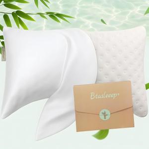 Cooling Curved Pillowcase for Side Sleeper Pillow - Rayon Derived from Bamboo Pillowcase with Zipper, Breathable and Soft Silky Cover for Hot Sleeper Protecting Hair & Skin King Size 1 Pack, White