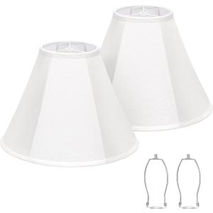 White Lamp Shades Set of 2, Bell Lamp Shades 6"Top x 13"Bottom x 10"High, Medium Shade Replacement Fabric Natural Linen Hand Crafted(Spider Fitter), Harp Holders Included, Easy Assembly Required