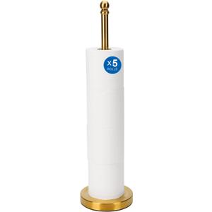 Songtec Toilet Paper Holder Stand Reserve for Bathroom, Holds 4/5 Rolls, Compact TP Roll Holder Storage, Stainless Steel (Gold)