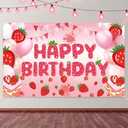 PEUTIER Strawberry Birthday Banner, Happy Birthday Party Decorations Colorful Backdrop Happy Birthday Yard Sign Background Indoor Outdoor Birthday Party Supplies for Boys Kids Girls