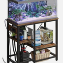 Bestier 20-29-37 Gallon Fish Tank Stand with Power Outlet, 30x13 Metal Aquarium Stand with Filter Storage, 6-Leg Reptile Tank Stand with 3-Tier Adjustable Storage Shelves, 400LBS Capacity, Black Oak