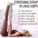 TECEUM Soft Cotton Stretching Strap for Sensitive Skin – Yoga Strap for Physical Therapy – 10 Loops Non-Elastic Stretch Band for Flexibility, Hamstring, Pilates & Rehab