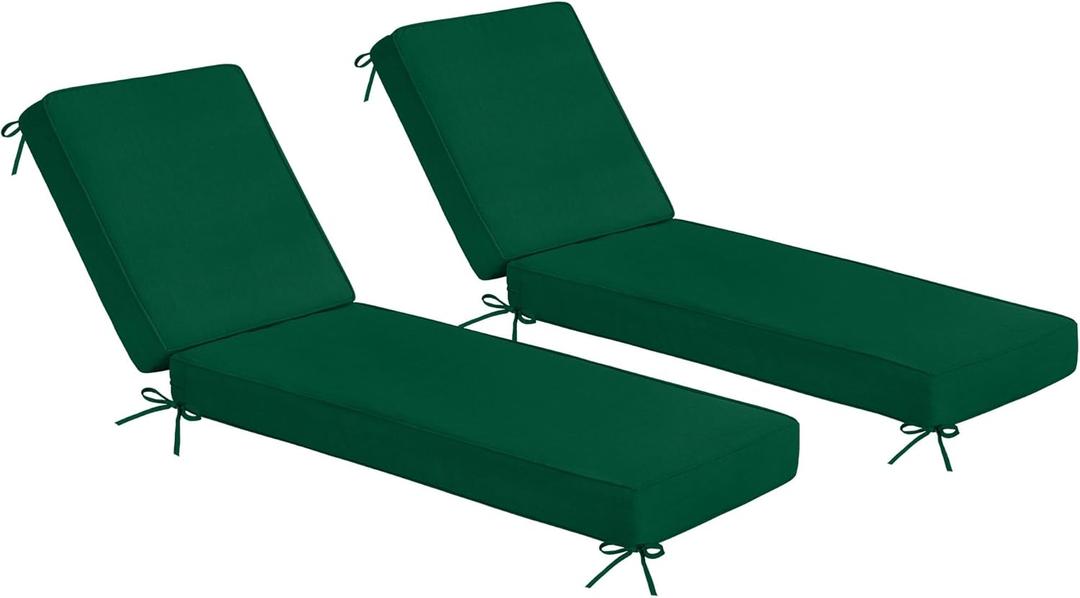 Sundale Outdoor Olefin Chaise Lounge Cushion Set of 2, Water-Resistant Patio Lounge Chair Cushion, Thick Lounger Pad with 8 Straps Dark Green, 80 x 26 x 4 Inches