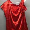 VIDUSSA Women's Off Shoulder Silk Tops Casual Short Sleeve Asymmetrical Neck Satin Blouse Shirts (X-Large, Red)