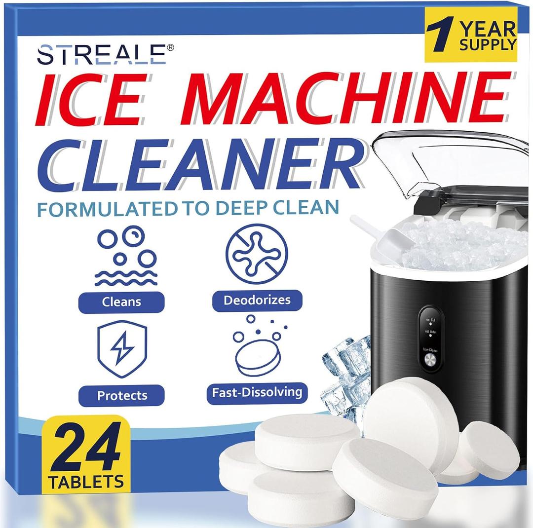 Ice Machine Cleaner Maker and Descaler - 24 Ice Maker Cleaner Tablets Compatible with All Major Brands, Nickel Safe Descaler Countertop Portable Commercial Icemaker Cleaning Solution