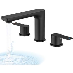 Roman Tub Faucet Deck Mount Bathtub Faucets 3 Holes 2 Handles Widespread Bath Tub Filler Tub Faucets with Valve, Matte Black