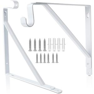 Closet Rod Bracket, Heavy Duty Shelf Bracket with Rod Holder, 10.9X 10.2 inch White Closet Rod Support Wall Mounted Clothes Hanger Pole Support Hooks, 2 Pack
