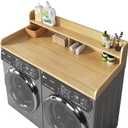 2-Tier Washer and Dryer Countertop with 2.75" H Guard,54" W x 27.5" D Laundry Countertop Cover with Non-Slip Pad,Large Space Laundry Topper for Folding Clothes Over Washer-Pure Wood Color