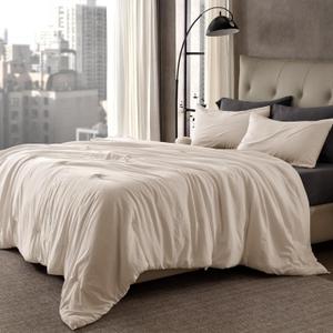 SLEEP ZONE Full Size Comforter Set, Duvet Insert with Natural Wrinkle Texture, Cotton-Linen Feel, Lightweight and Breathable Fluffy Bedding Sets with 1 Comforter and 2 Pillow Shams (Beige)