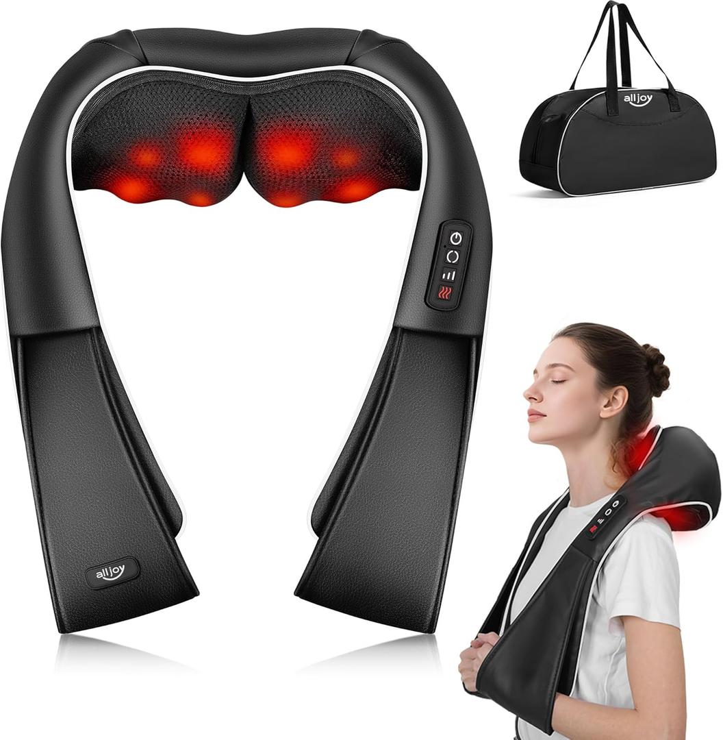 ALLJOY Shiatsu Neck and Back Massager with Heat, Deep Tissue Kneading Electric Massager for Shoulder, Lumbar, and Leg Pain Relief, Self-Care Wellness Gifts for Women Men Mom Dad