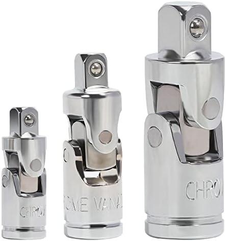 VASTOOLS Universal Joint Socket Adapter 3pcs, 1/4, 3/8 & 1/2 in.Drive, CR-V, Impact Universal Joint Set, Access Fasteners at Any Angle