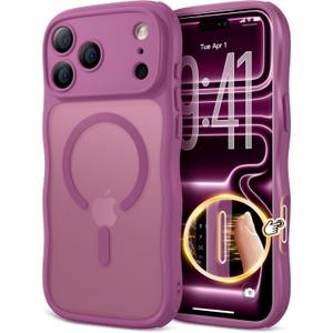 for iPhone 17 Pro Case for Women Girls,Compatible with MagSafe,Camera Control,Full Camera Protection, Cute Wave Magnetic Phone Case for iPhone 17 Pro,Burgundy
