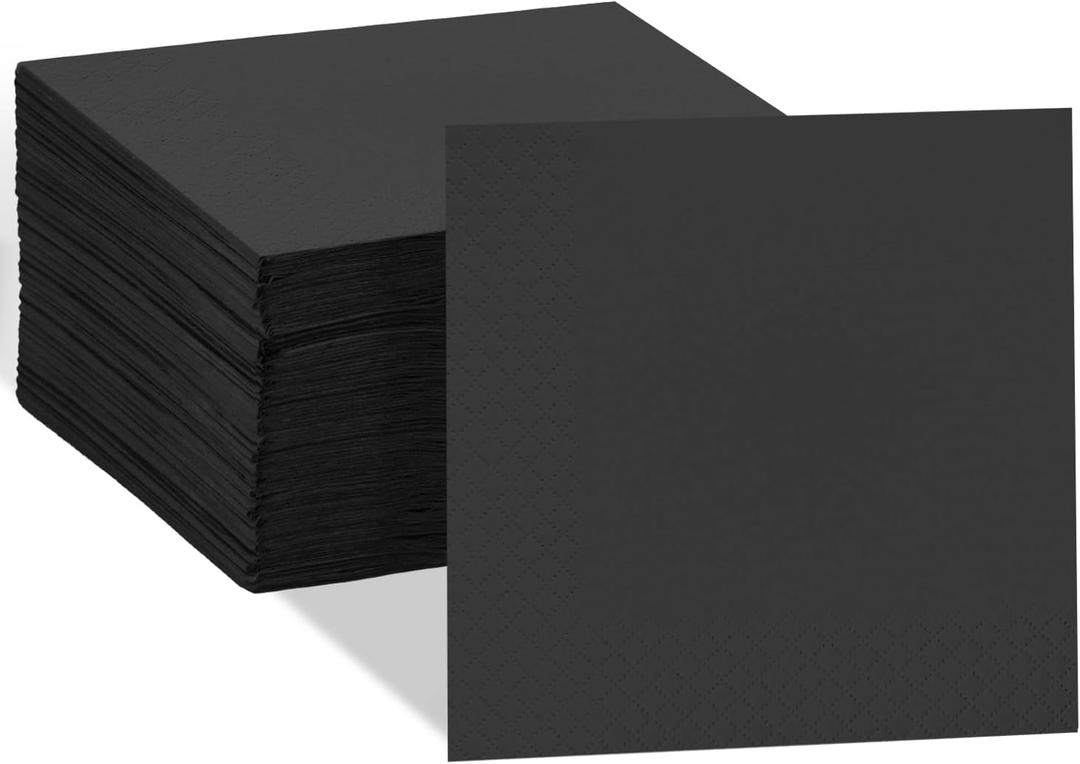 Ginkgo 100 Pack Cocktail Napkins, 2-Ply Disposable Black Paper Napkins Bulk for Wedding, Bar, Beverage, Party and Dessert
