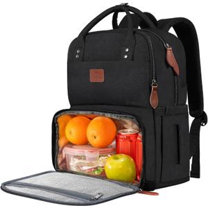 MATEIN Work Backpack for Women, Insulated Cooler Backpacks with Lunch Box, 15.6 Inch Laptop Backpack with Lunch Compartment Reusable Water Resistant Food Bag for College Camping Picnics Womens Gifts (Black)