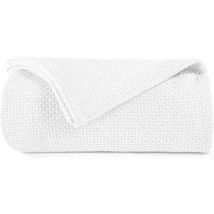 BOUTIQUO 100% Cotton Bed Blanket, Breathable Thermal Blanket King Size, Soft Honeycomb Waffle Blanket 90"x102", Cotton Bed Blanket, Perfect for Layering Any Bed for All Season, White King