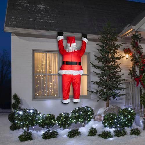 Gemmy Airblown Inflatable Realistic Santa Hanging from Gutter - Indoor Outdoor Holiday Decoration, Approximately 6.5-Foot Tall