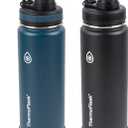 ThermoFlask Stainless Steel Water Bottles 2-Pack - Double-Wall Vacuum Insulated 24 oz BPA-Free Spout Lids - Keeps Drinks Cold 24 Hrs, Hot 12 Hrs - Leakproof, Dishwasher Safe, Mayan Blue/Black