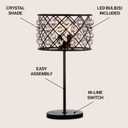 JONATHAN Y 22.5" Oil Rubbed Bronze 2-Light Crystal and Iron Table Lamp, Modern Glam Bedside Nightstand Lamp with Clear Crystal Spheres, UL Listed, LED Bulbs Included JYL9022A