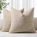 Chenille Beige Throw Pillow Covers 18x18 Inch Set of 2, Decorative Soft Couch Pillow Covers Solid Dyed Accent Velvet Farmhouse Neutral Square Pillow Cases for Sofa Bed Living Room