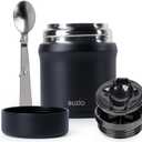 BUZIO Kids Food Jar 10 oz, Stainless Steel Lunch Container for Hot & Cold Food, Leak Proof Food Jar with Folding Spoon for School Office Travel, Black