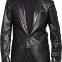 Isaac & David Chicago Lambskin Genuine Casual Wear Leather Blazer Sport Coat with Classic Button Closure for Men Black (as1, alpha, 4x_l, regular, regular, Black)