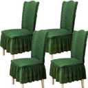 Qubjus Chair Covers for Dining Room Set of 4 Stretch Chair Slipcovers with Skirt Removable Washable Kitchen Chair Protector Cover Set for Home, Party, Wedding (Green, 4pcs)