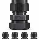 MGI SpeedWare 1/4" NPT Strain Relief Nylon Cord Grip Cable Glands, Black Plastic Grommet 5-Pack