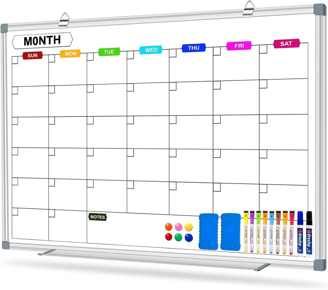 Magnetic Dry Erase Board Calendar for Wall 36" x 24", Monthly Calendar Whiteboard for Wall, Planning Board Bulletin Board Portable Board for Office, School, Home, Kitchen, Planning, Memo