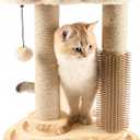 Made4Pets Cat Scratching Post, Cat Self Groomer for Indoor Cats, Cloud Soft Perch for Rest, 17.5" Tall Natural Sisal Scratcher Cat Grooming Interactive Ball Track Toys for Small Cats Kittens (14.96"L* 9.84"W* 17.5"H)