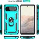 Androgate Designed for Google Pixel 6 Case with HD Screen Protectors, Military-Grade Metal Ring Holder Kickstand 15ft Drop Tested Shockproof Cover Case for Pixel 6 Teal