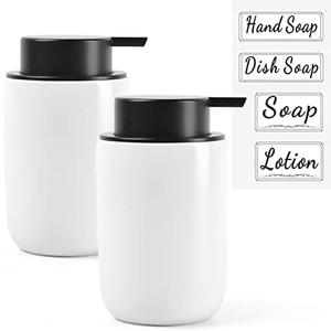 BosilunLife White Soap Dispenser Set - 2 Pack 12oz Ceramic Dish Soap Dispenser with Rust Proof Pump for Kitchen, Hand Soap and Lotion Set Suitable for Farmhouse Bathroom Decor with Waterproof Labels