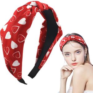 4 x Valentines Day Headband Love Heart Hair Band for Women Girls, Wine Red Hearts Headbands Wide Top Knot Hair Accessories Non Slip Valentines Wedding Party Costume Supplies Romantic Decoration (1 Count (Pack of 1), 6.Style)